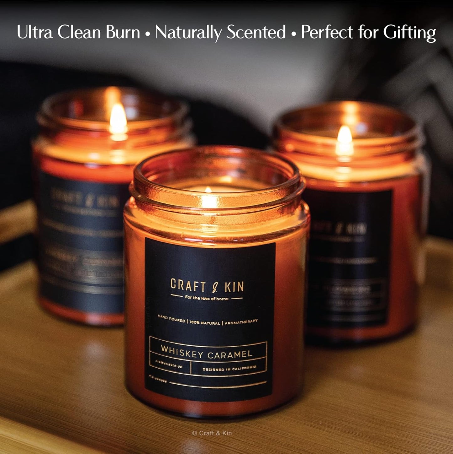 Scented Candles for Men | Premium Whiskey Caramel Candle | All-Natural Scent for Home | Long Lasting with 45 Hour Burn Time, 8Oz