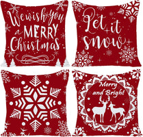 Merry Christmas Decorative Pillows Covers 22X22 Set of 4 for Christmas Decorations Red Christmas Tree Snowflake Winter Holiday Throw Pillow Cases Xmas Farmhouse Decor for Couch Sofa