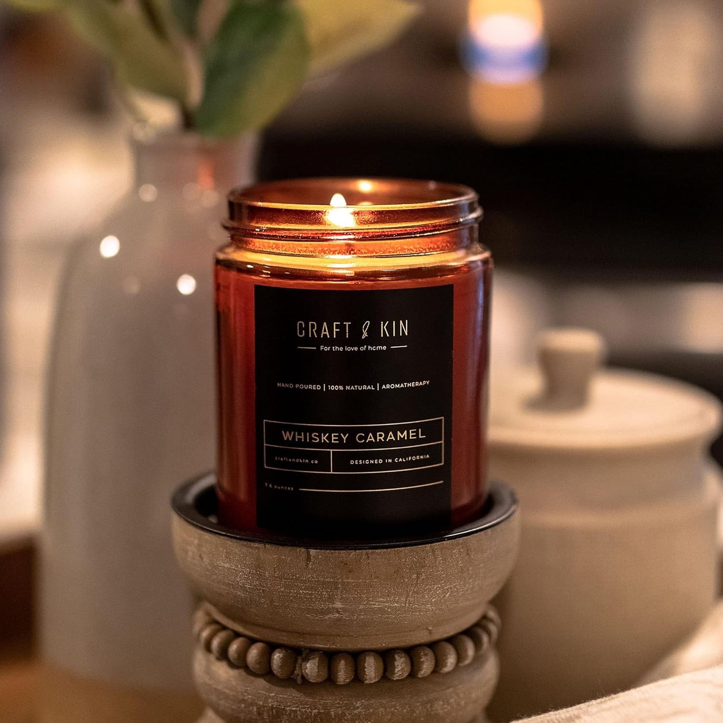 Scented Candles for Men | Premium Whiskey Caramel Candle | All-Natural Scent for Home | Long Lasting with 45 Hour Burn Time, 8Oz