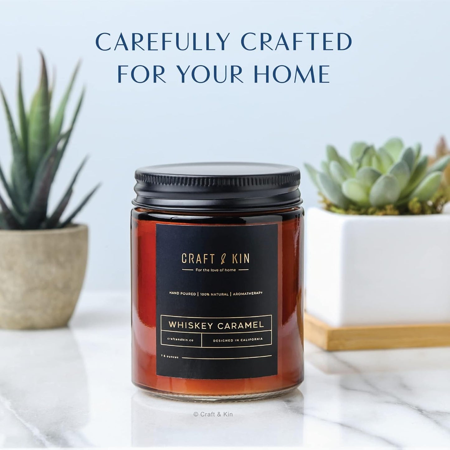Scented Candles for Men | Premium Whiskey Caramel Candle | All-Natural Scent for Home | Long Lasting with 45 Hour Burn Time, 8Oz