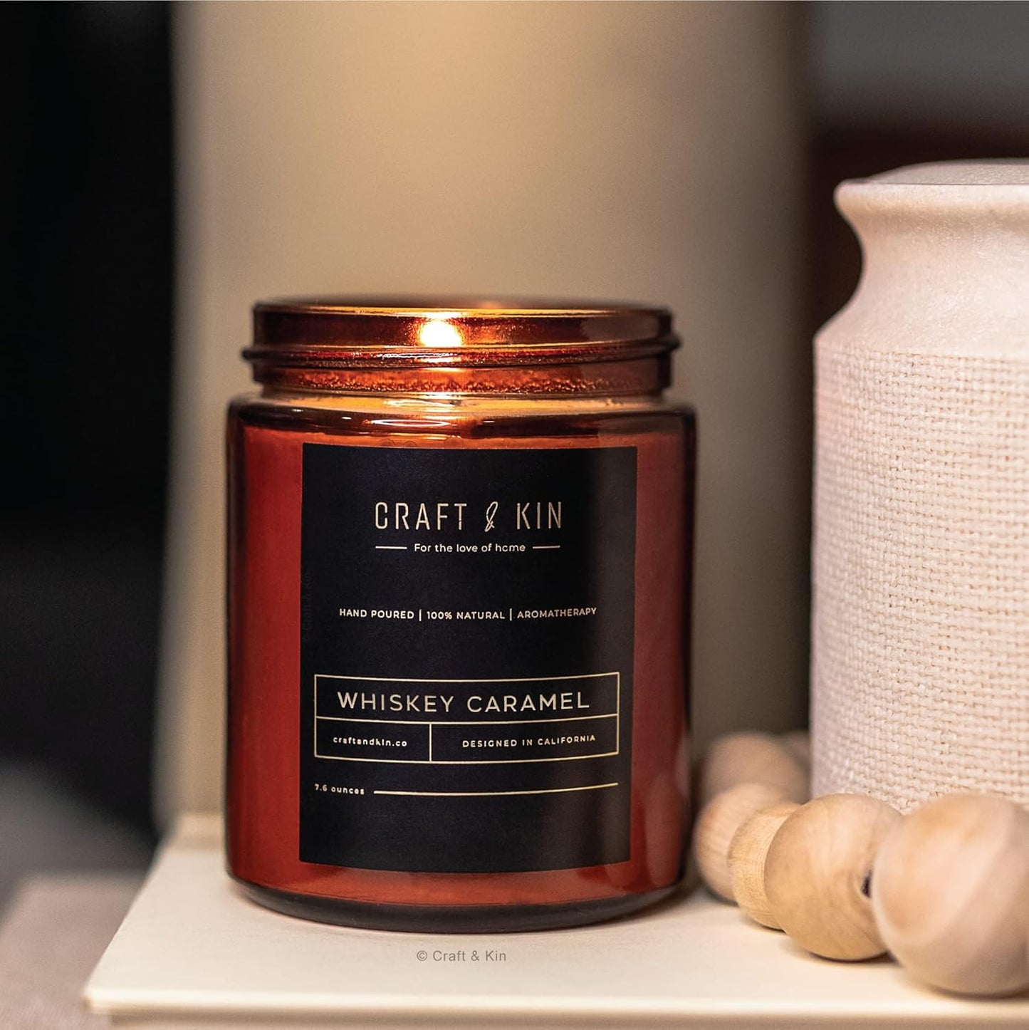 Scented Candles for Men | Premium Whiskey Caramel Candle | All-Natural Scent for Home | Long Lasting with 45 Hour Burn Time, 8Oz