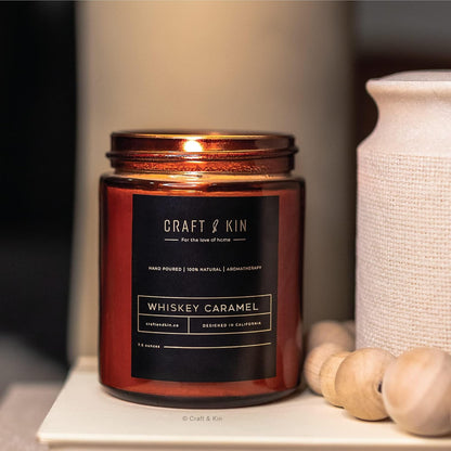 Scented Candles for Men | Premium Whiskey Caramel Candle | All-Natural Scent for Home | Long Lasting with 45 Hour Burn Time, 8Oz