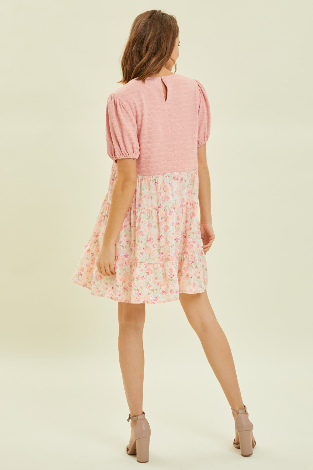 HEYSON Full Size Round Neck Floral Ruffle Hem Mini Dress-2