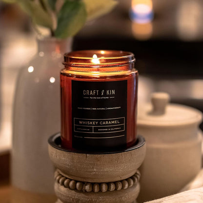 Scented Candles for Men | Premium Whiskey Caramel Candle | All-Natural Scent for Home | Long Lasting with 45 Hour Burn Time, 8Oz
